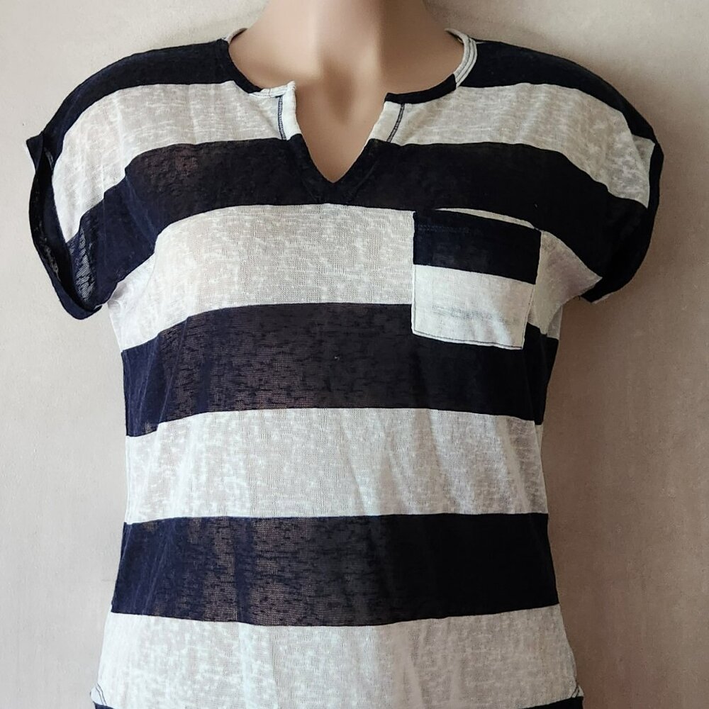 $S$ Kate & Sam top sz PL navy white stripe lightweight EUC